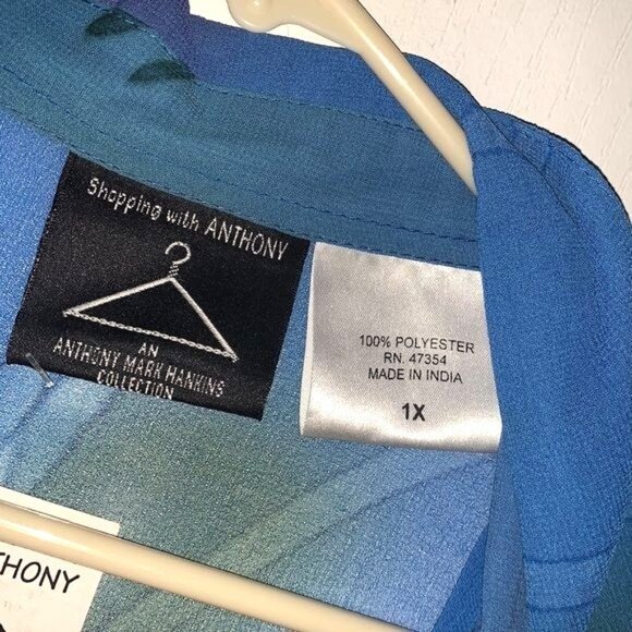 Shopping With Anthony Colorful Button-Up Shirt 1X Multicolor Polyester Long Slee - Picture 3 of 10